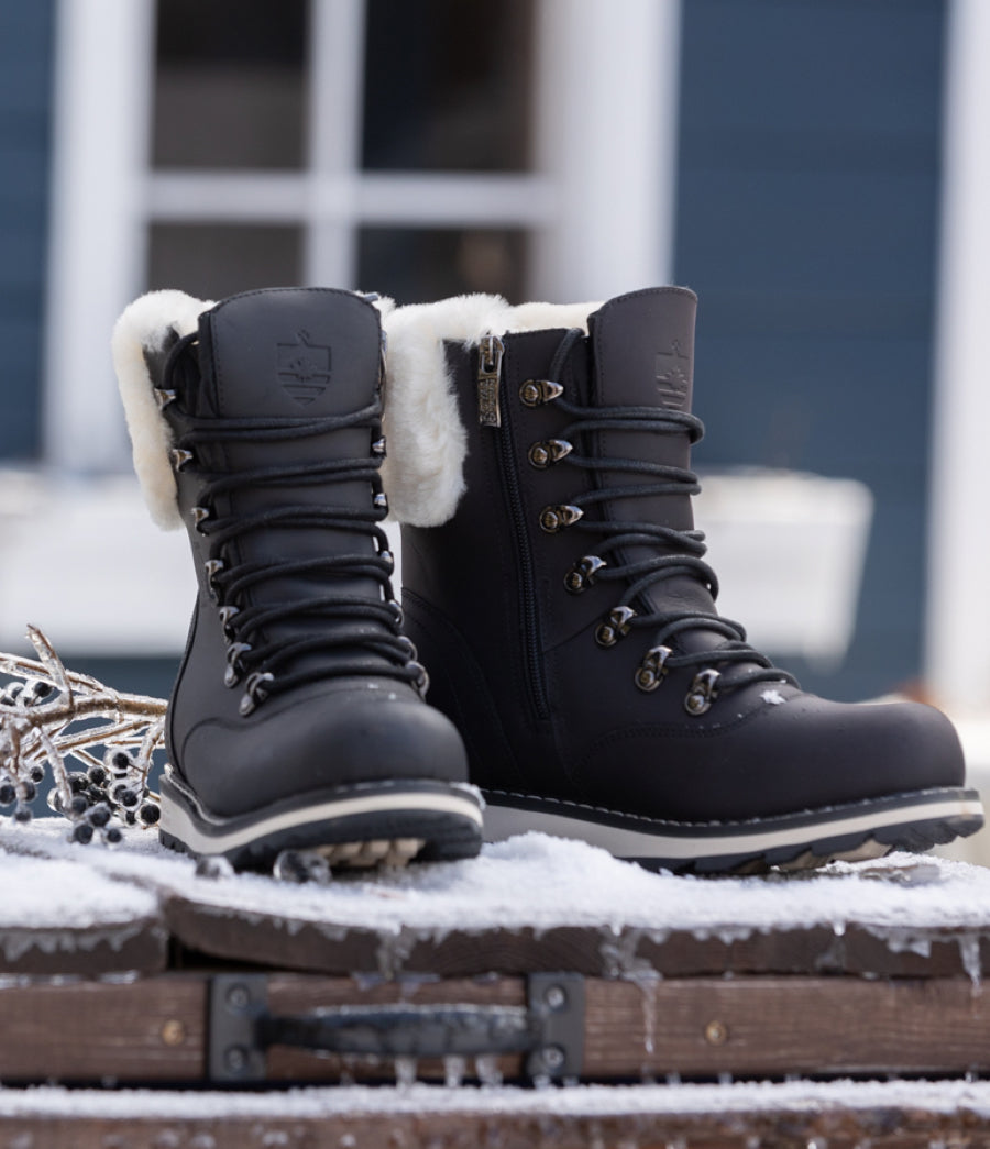 Black Cambridge Winter Boots in the Snow