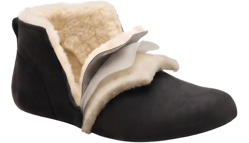 Exploded view of a Royal Canadian boot upper: lining, waterproof breathable membrane, 3M Thinsulate insulation and waterproof leather